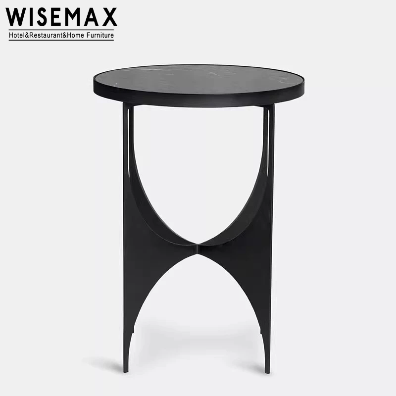 WISEMAX FURNITURE New Design Space Saving Small Marble Side Table Home Furniture Round Top Metal Side Tea Table for Living Room