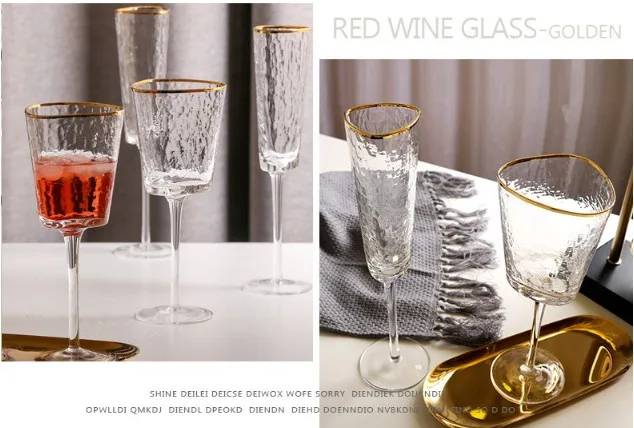 CHINABRETT - Creative Crystal Champagne Glass Goblet Red Wine Glass With Gold Rim Gold rim glass cup 18