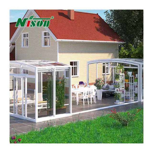 4 Season Super Wide Sliding Retractable Aluminum Alloy Green House Roof Enclosure Retractable Sunroom Glass House Excellent