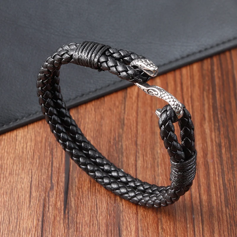 Wholesale Stainless Steel Snake Animal Leather Bracelet