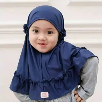 Promotional 0-3 Years Old Solid Color Little Girl Children Child Baby Malaysia Turban Hat Instant Kids Jersey Hijab Scarf