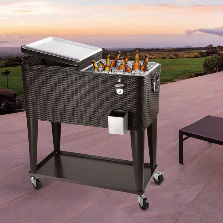 80 Qt Patio Cooler Table With Wheels Rolling Cooler With Shelf Buy