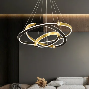 Postmodern light luxury simple living room dining room bedroom duplex hollow designer model room ring new chandelier
