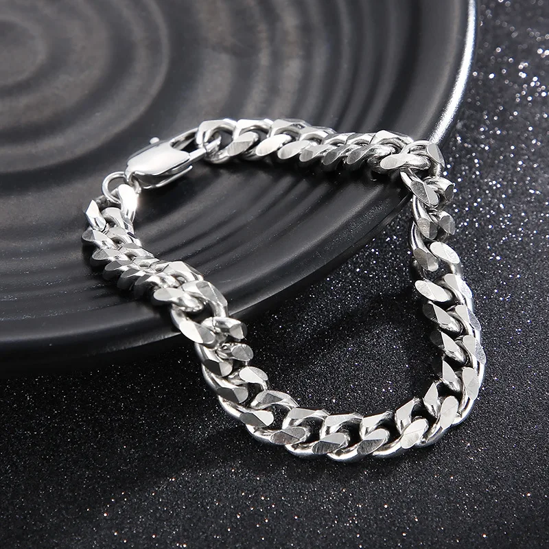 Custom WaterProof  Stainless Steel Cuban Link Mens Hand Chains Stainless Steel Jewelry Men Bracelets Chain Bracelet Wholesale