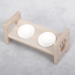Фарфоровая керамическая миска для воды с деревянной рамой и регулируемой высотой для еды для собак, кошек, домашних животных