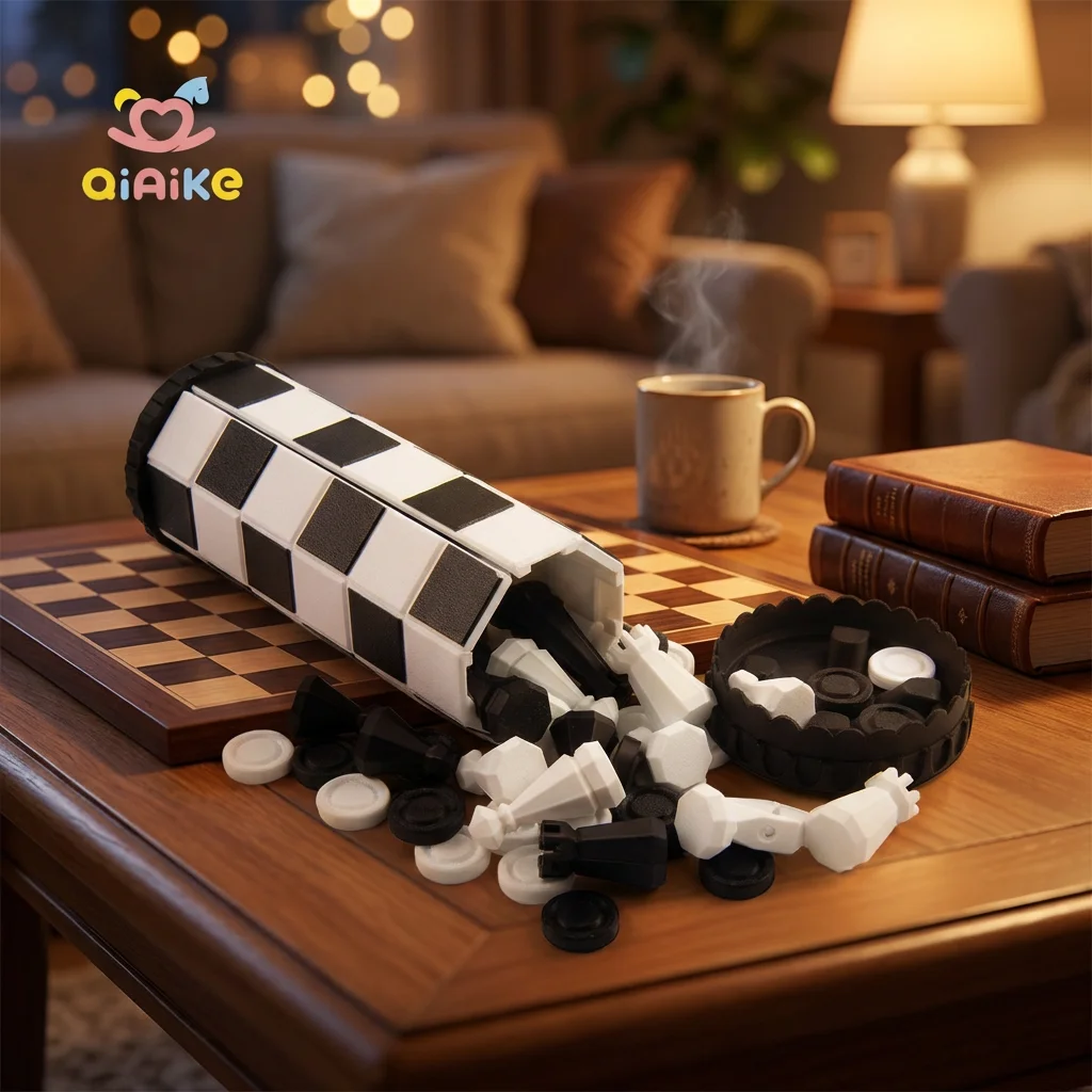 Qiaike Portable Folding Travel Outdoor Children's Educational Plastic Chess Board Rollable Black White Two-player Chess Game