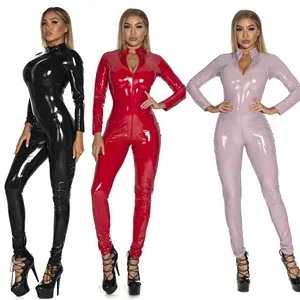 Women's Sexy One-Piece Patent Leather PU Underwear Mirrored Bright Nightclub Style S-5XL for Christmas Parties