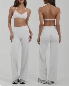 Customized Newest Solid Color White Halterneck Yoga Bra Outdoor Fitness Flared Pant High Quality Gym Wear Women Sport Sets