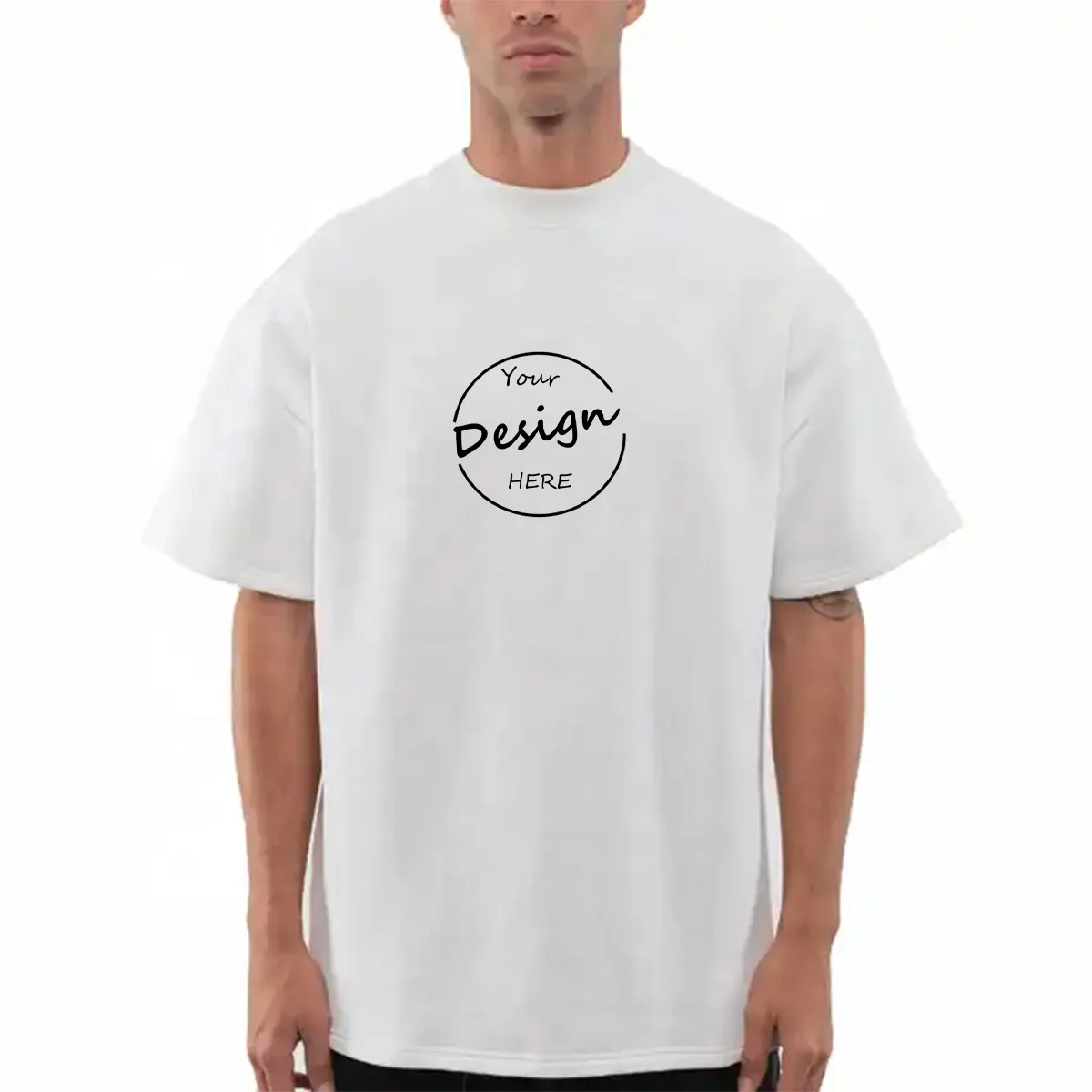 Puff Printing Cotton Boxy Oversized Tshirt Graphic Vintage Drop Shoulder Blank Heavy Weight Customized T Shirt for Men