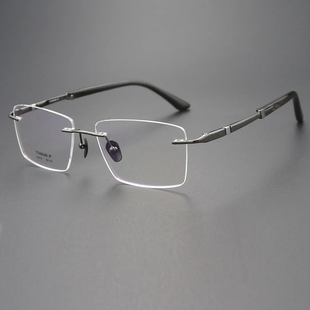 Luxury Gray Rimless Glasses with Titanium & Horn