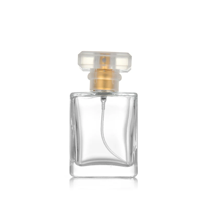 Partihandel Transparent Square Tom 50ml Köln parfymglasflaska med akryllock