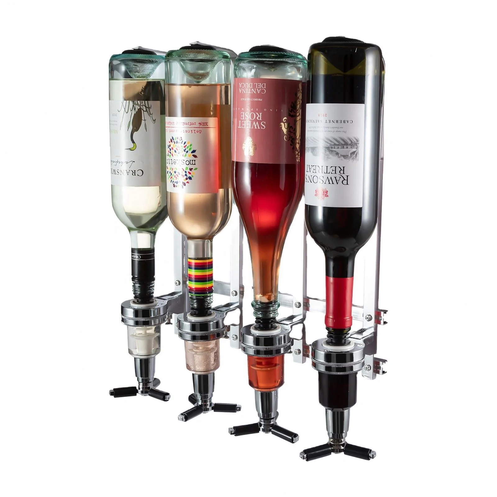 Spring-Loaded Wine Dispenser Stand Drinking Pourer Bottle Holder 4 Bottle Liquor Dispenser Wall Mounted Spirit Drinks Stand Optic 