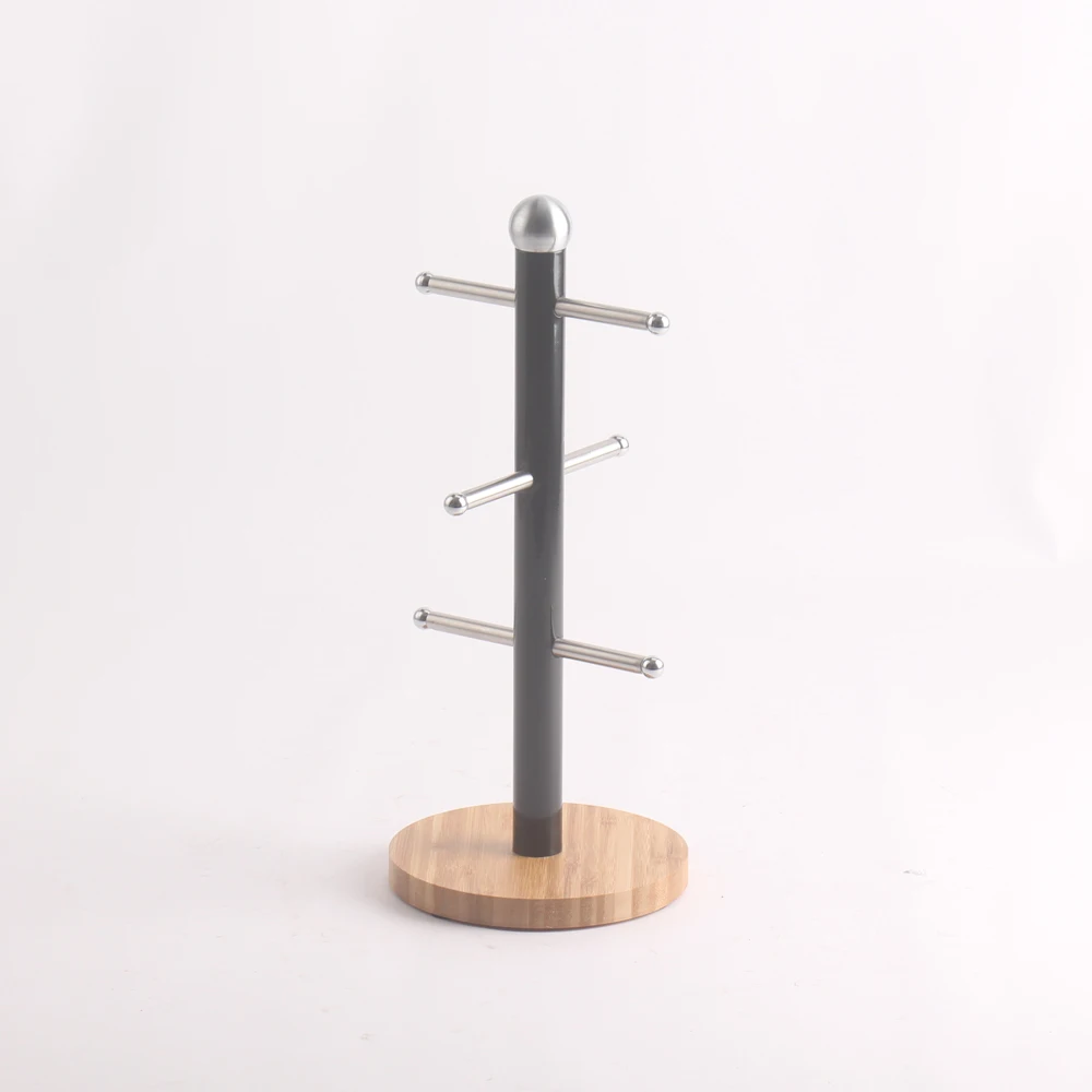 Standing Paper Towel Roll Holder And Mug Tree Holder With Bamboo Base ...