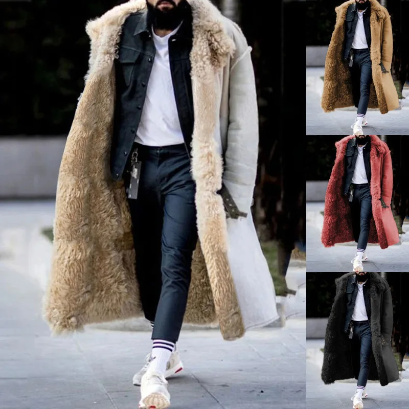 New Winter Plush Men's Overcoats Coats Fashion Long Jacket Trench Coat ...