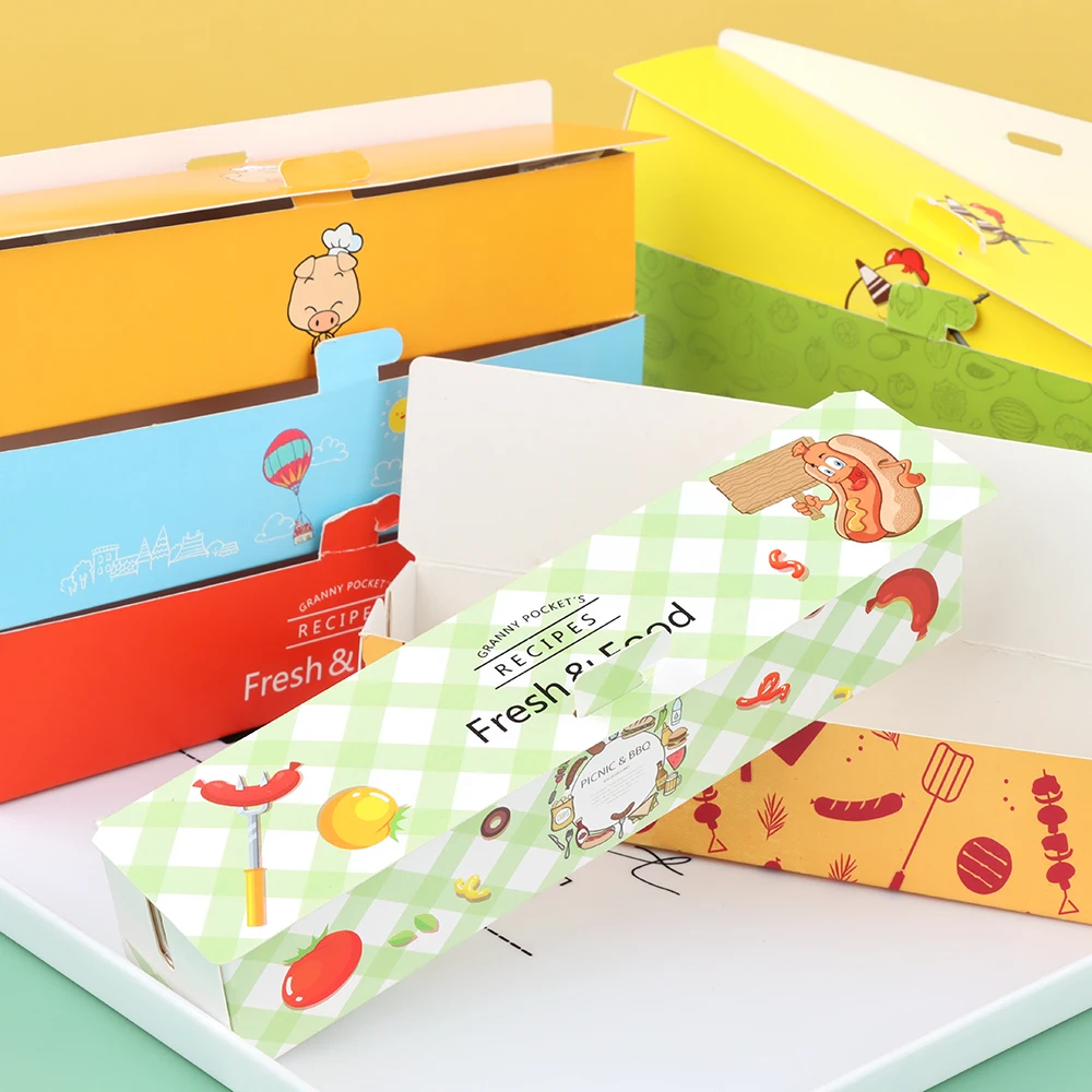 Matt Lamination Embossed Paper Box Takeaway Hot Dog Burger Box Korean Long Hotdog Tray Box
