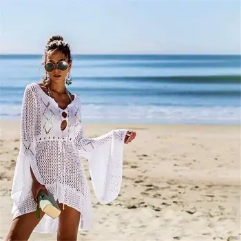 Femmes Sexy Beach Robe Crochet Fishing Net Design Bikini Maillot de Bain  Cover-up Jupe