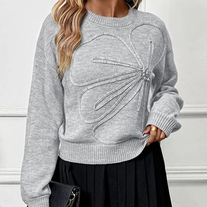 Women's High Three-Dimensional Flower Neck Sweater for  Europe United States Cross-Border Foreign Trade Korean Autumn New