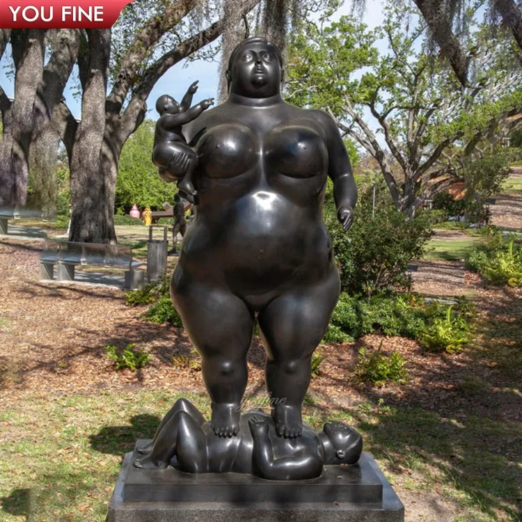 YOUFINE  Custom Botero Style Maternity Statue Cast Bronze Fat Lady and Baby for Medical Center and Garden