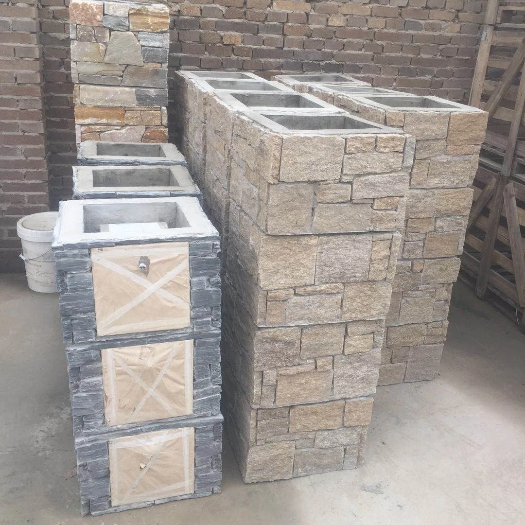 Slate Staked Stone  Gate Posts Column