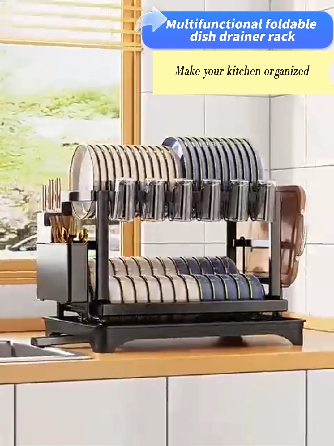 Home Kitchen Stainless Steel Dish Drying Rack Metal Folding Dish