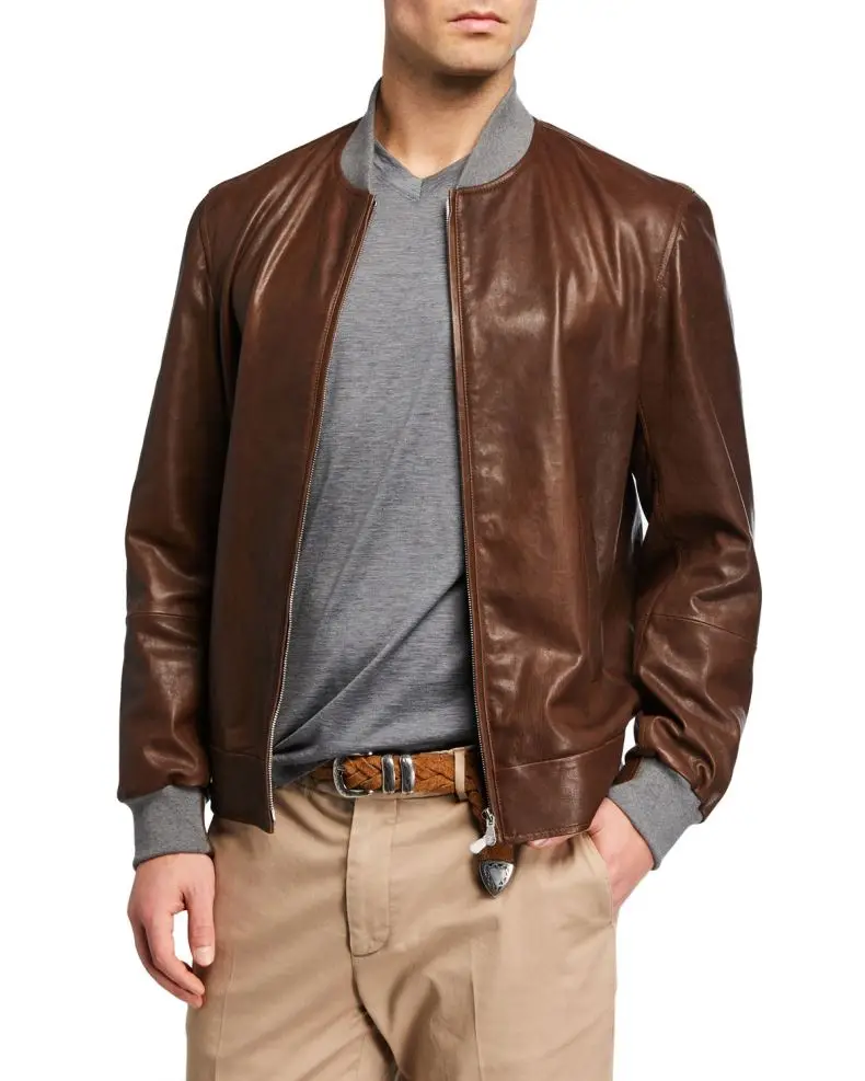 wholesaler mens genuine lambskin bomber leather jacket real