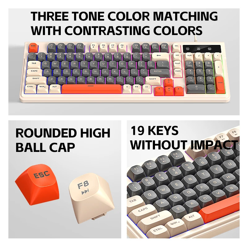 T-WOLF T13 Gaming Wired Keyboard - 98 Keys with Backlight