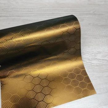 New High Quality gold Hexagon HoneyComb Carbon Fiber Wrap Vinyl PET car  carbon wrap vinyl