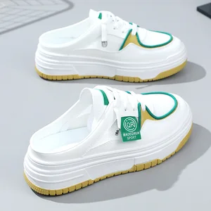 QRH011 New Breathable Women's Half Slippers 2023 Spring/Summer Versatile Breathable Casual Shoes Thick Sole Student Board Shoes