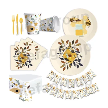 Animal Theme Kids Birthday Decoration Bee Party Pack Spoons Forks Plates Party Supplies Decorations Set For Kids