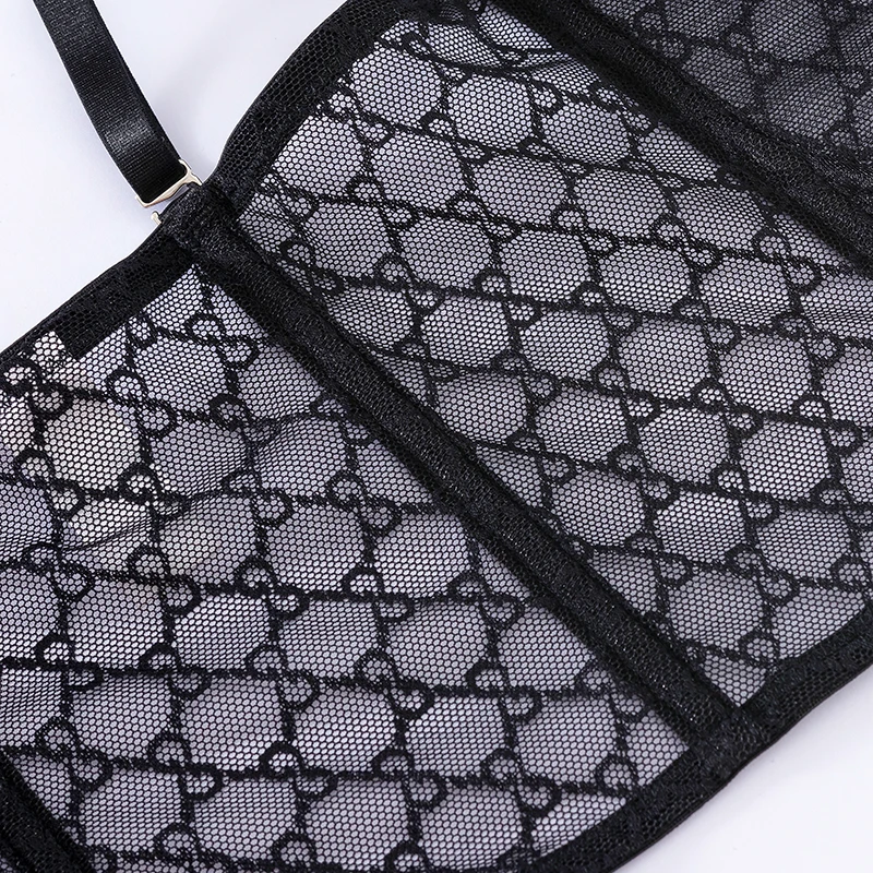 Custom Underwear Conter Front Satin And Geometric Lace Molded Cup