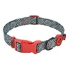 Black-white geometric, red buckle