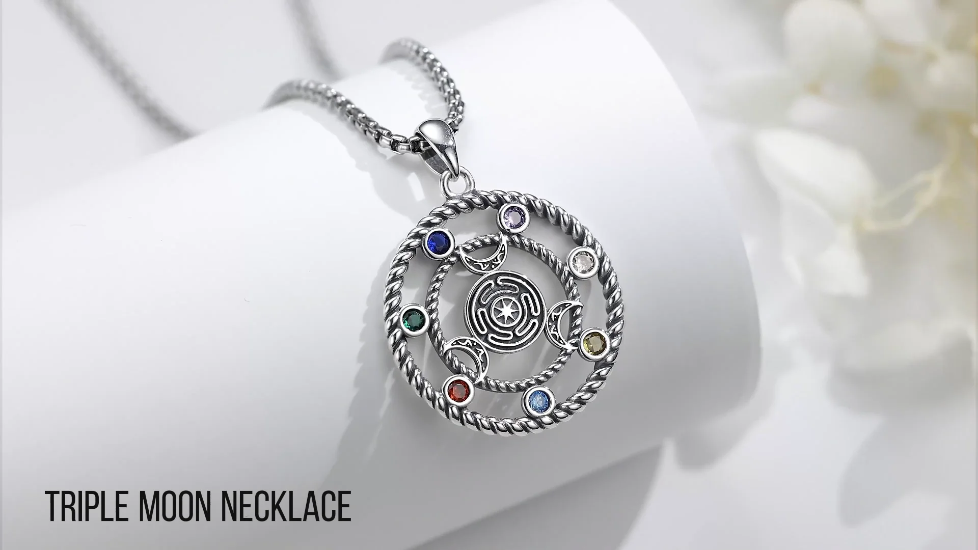 Moonlight Mysteries Sterling Silver Wiccan Prayer Pendant - Charge Of The Goddess & God, Double Sided