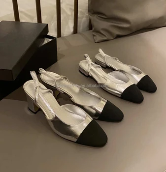 Genuine Leather Top Quality Shiny Silver Diamonds Luxury Design Platform Block Heels Flats Sandals Ladies Sexy Sling Back Shoes