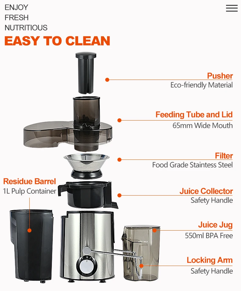 800w Masticating Juicer Stainless Steel Citrus Juicer,Juice Extractor