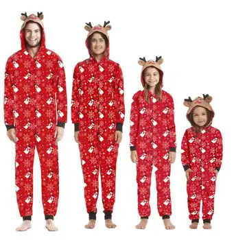 New Design Polyester Jumpsuit Set Hooded Men Jumpsuit Christmas Pajamas Custom Print Adult Kid Baby Onesie