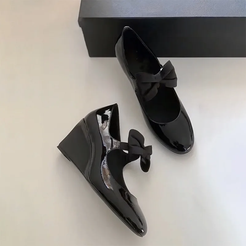 2024 Fancy Girls Latest Round Toe Ladies Pumps Straps Wedge Heel Mary Jane Shoes Woman - Image 4