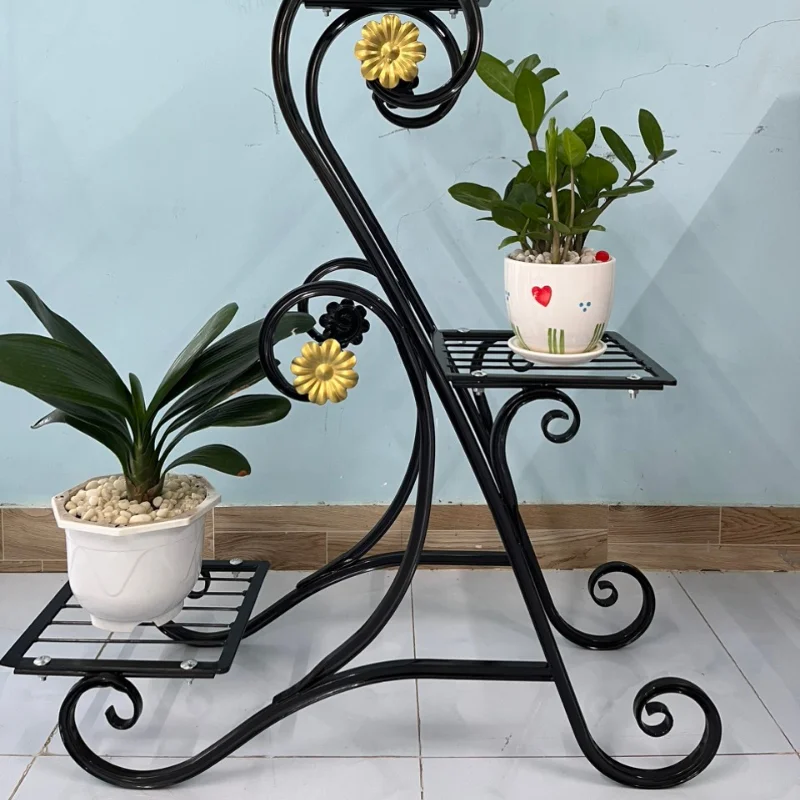 Hanging Contemporary Metal Flower Pot Display Rack - Wrought Iron Plant  Stand for Indoor & Outdoor Storage Solutions