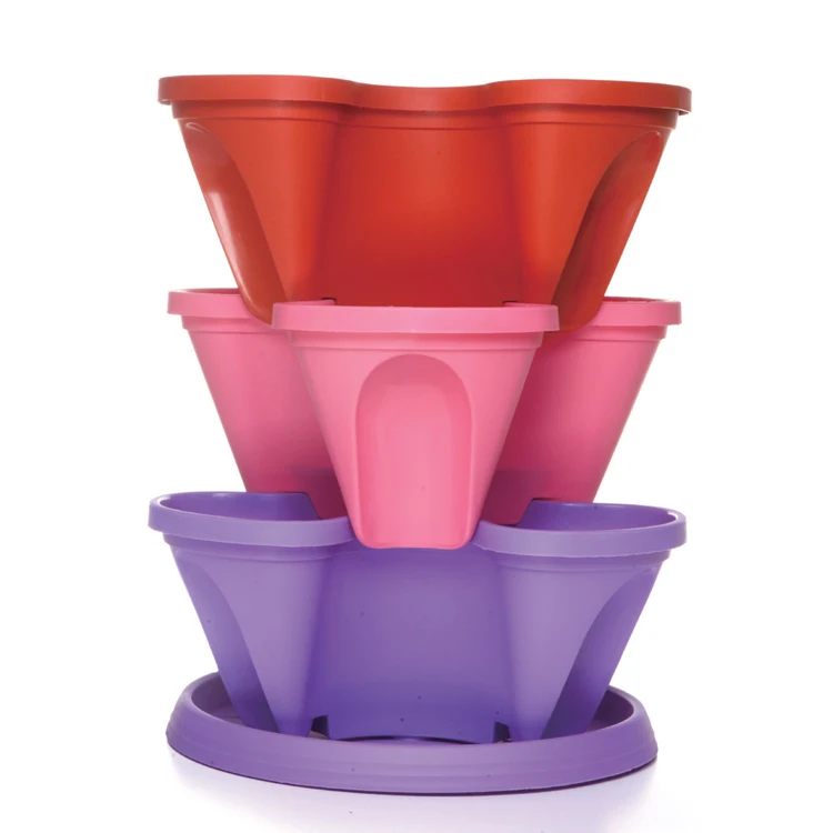 Wholesale Colorful Garden Tower Pot Stackable Flower Pots Lightweight Colorful Garden Plastic Plant Pots Tower Shape CLASSIC