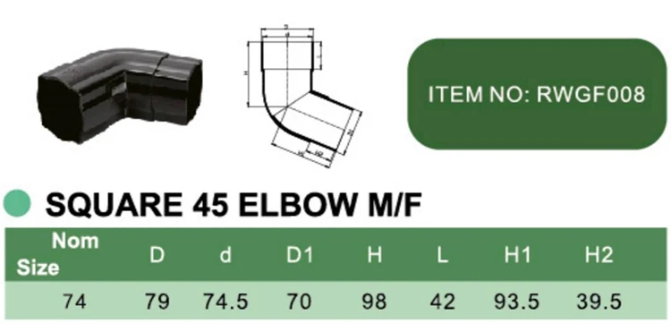 ERA Plastic/PVC Square Rainwater Gutter Fitting Square 45 degree elbow ...