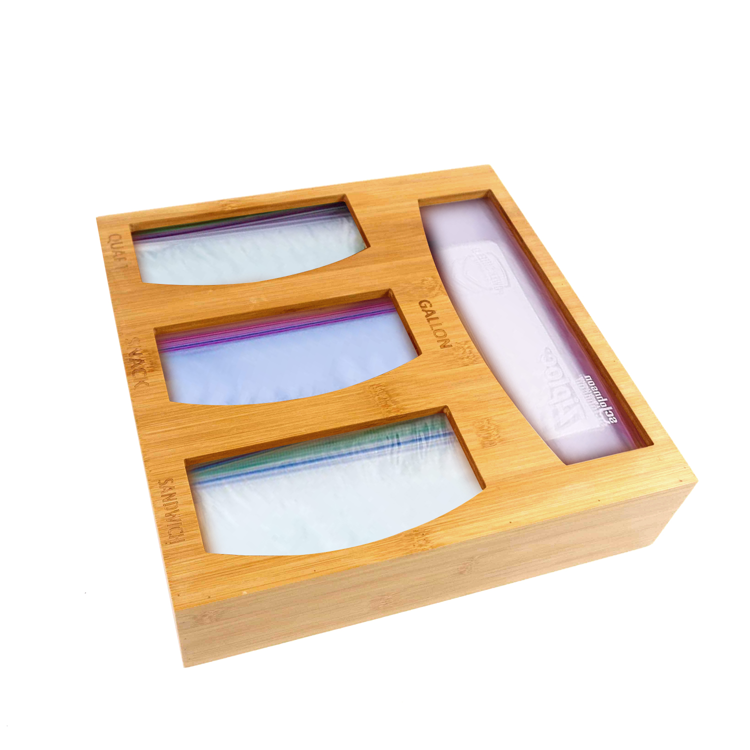 Бамбуковый Органайзер с застежкой-молнией для хранения сумок с крышкой, шкафом, выдвижными ящиками, совместим с галлонами, квартами, сэндвичами и закусками