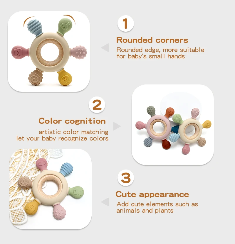 Silicone Teether Baby Teether Wood Ring Teething Toys Bpa Free Silicone ...