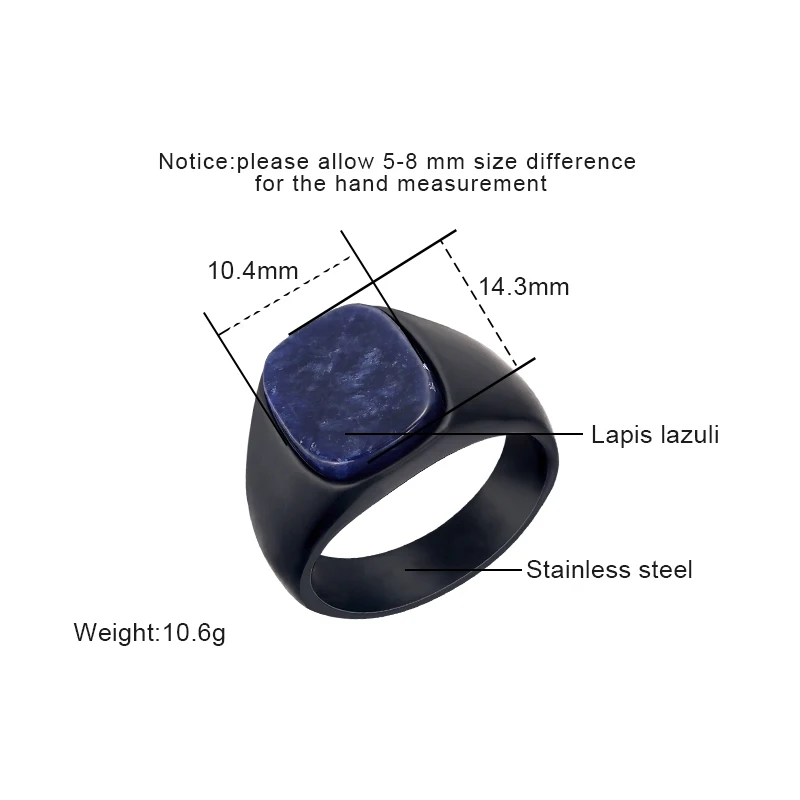 Custom Gemstone 316 Stainless Steel Lapis Lazuli Nature Stone Rings IP Black Jewelry for Women Men Elegant Finger Accessories