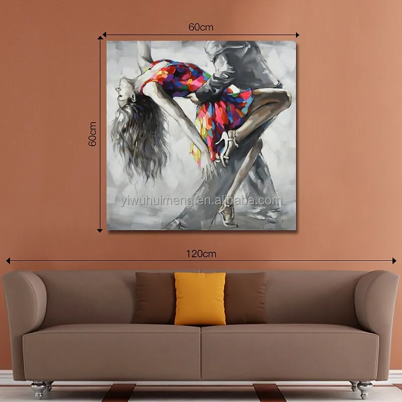 Home Decor Stretched Frame Ready to Hang 100%  Hand Painted Wall Art People Canvas Luxury Abstract Dance Couple Women  Painting