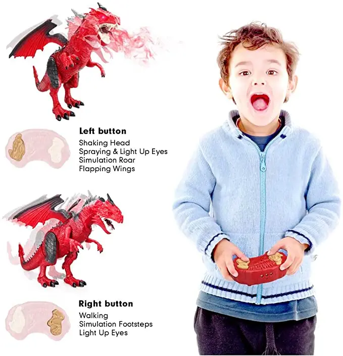 Dinosaurio A Control Remoto Con Luz, Rugido Y Pulverización - Figura Realista De 41 Cm Para Niños - Regalo De Cumpleaños