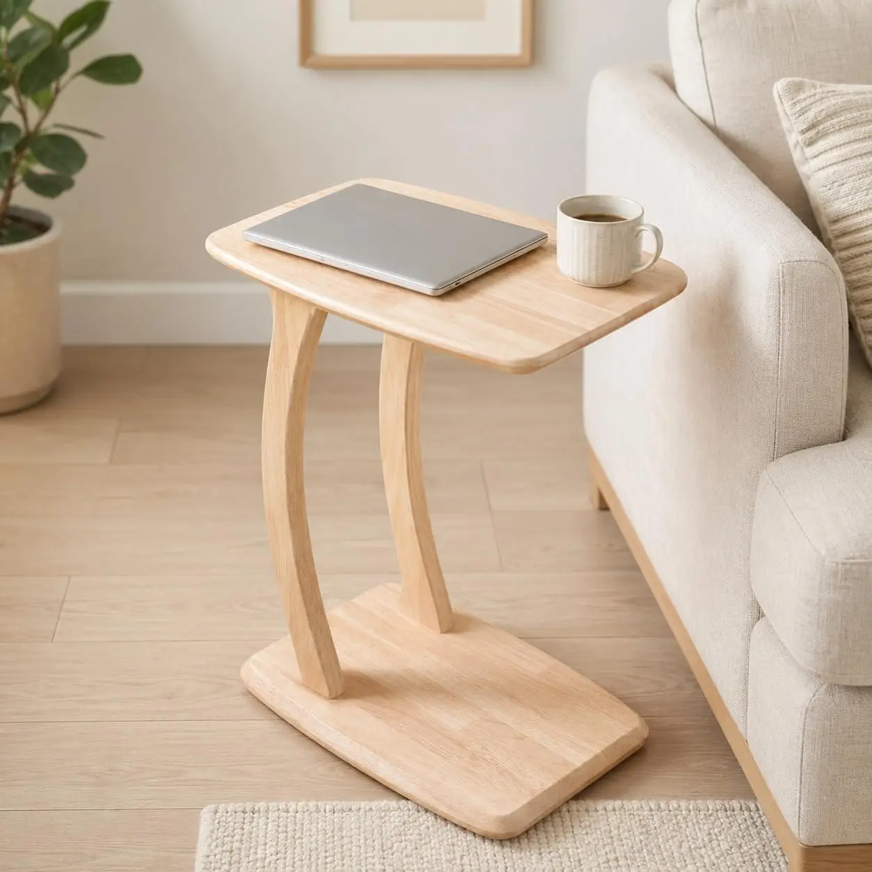 product solid wood c shaped end table sofa side laptop table slide under couch for small space living room bedroom modern home furniture-7