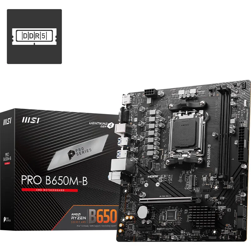 The MSI PRO B650M-E AM5 socket new 128GB gaming desktop motherboard, compatible with AMD Ryzen 7000/8000 B650 processors.