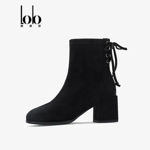 Women's Velvet Upper Elegant Zipper Ankle Boots with Comfortable Square Toe High Heels Height Increasing for Autumn/Winter