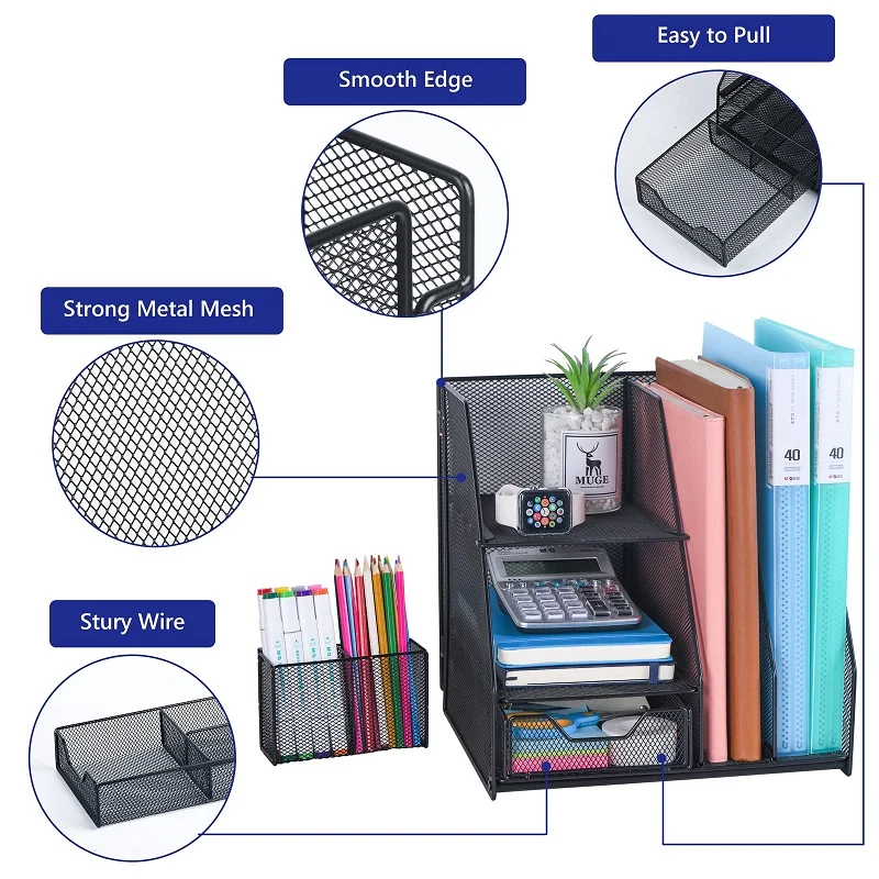 Desk Accessories Mesh Desktop Organization With Magazine Holder Desk Organizer for Office Supplies