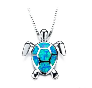 European and American Blue Crystal Animal Pendant Necklace Jewelry For Women Fashion Opal Turtle Pendant Necklace