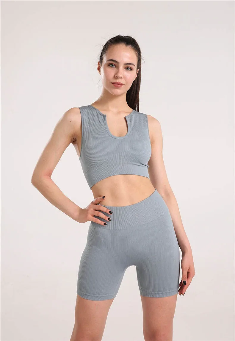 Factory Wholesale Seamless Women Ribbed Sleeveless Tank Top Fashion Women's Cropped Training Trim Sports Yoga Bra manufacture